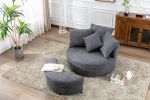 Orisfur. 360&deg; Swivel Accent Barrel Chair with Storage Ottoman &amp; 4 Pillows; Modern Linen Leisure Chair Round Accent for Living Room