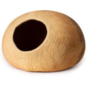 Cat Cave Bed -Handmade Wool Cat Bed Cave with Mouse Toy (Color: orange)