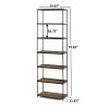 6' Tall 6-Tier Metal Framed Bookcase; Rustic Brown; White